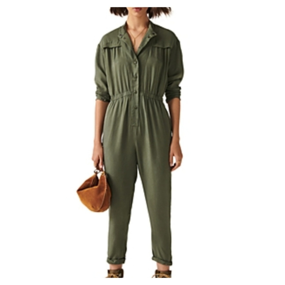 ba&sh Anissa Khaki Green One Piece Utility Jumpsuit Size 6 NEW NWT